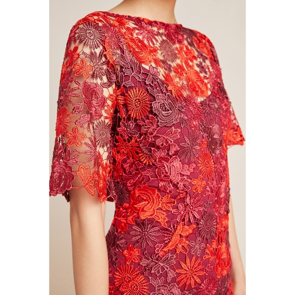 Eva Franco Anthropologie Embroidered Flounce Dress Floral Lace wedding prom - Picture 4 of 4